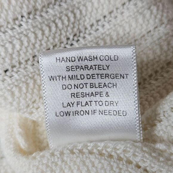 Bella Colori Creamy White Black Scallop Pattern Button Front Cardigan Sweater - Picture 9 of 12